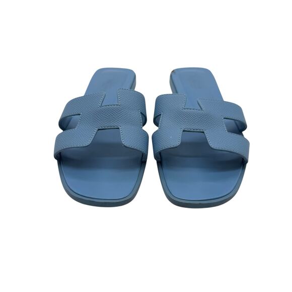 Hermes Oran Leather Sandals in Blue Celeste Size 38 - Picture 2 of 10